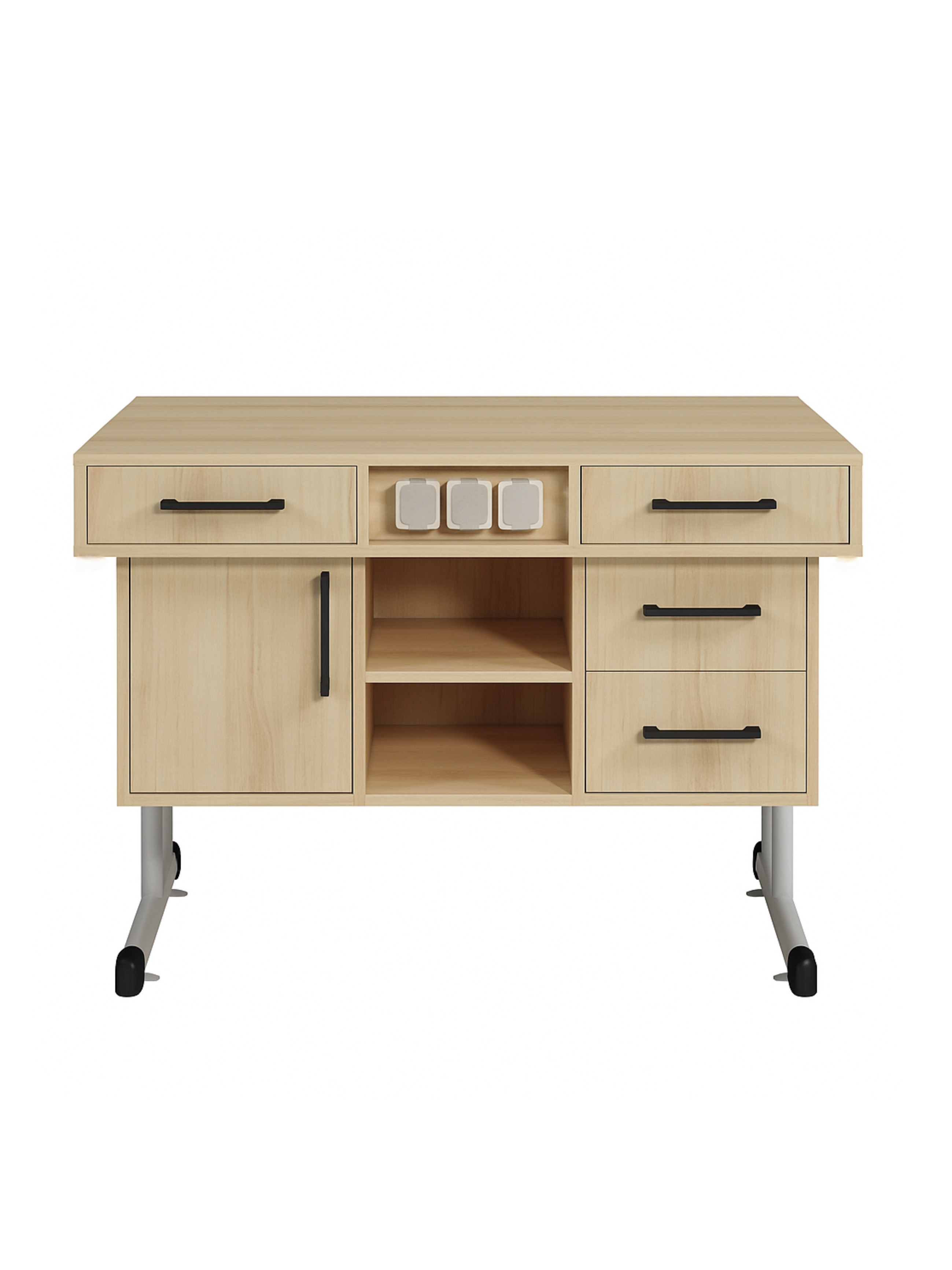 Стіл демонстраційний з 3-ма РОЗЕТКАМИ та кронштейном, для кабінету фізики та хімії, з шухлядами,покрита ПЛАСТИКОМ HPL, 1200х750х900 мм, АНШАР ГРУП (100302 HPL)